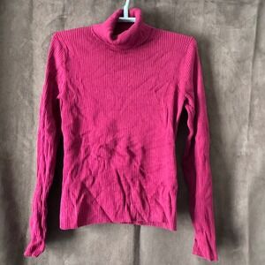 August Silk Ribbed Turtleneck Sweater Fuchsia Pink Long Sleeve Size S